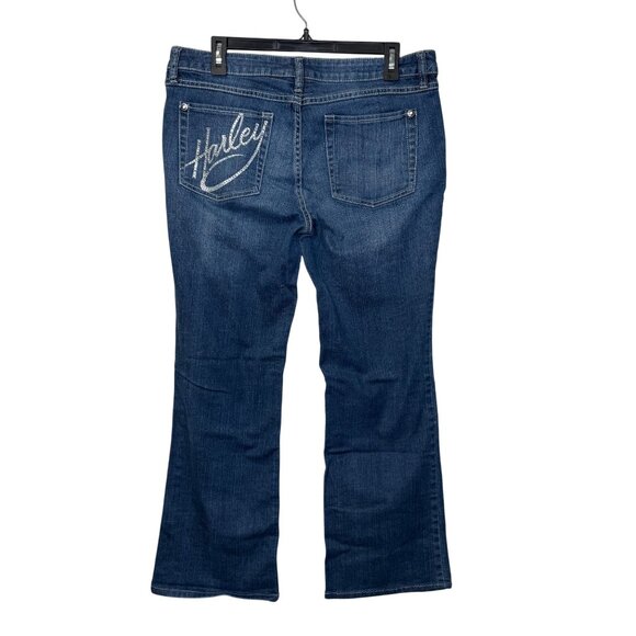 Harley-Davidson Womens Bootcut Jeans Size 12 Studded Embellished Pocket Denim - Picture 3 of 10